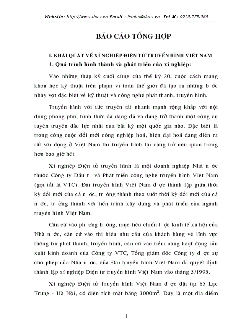 Báo cáo Tại xí nghiệp điện tử truyền hình VN