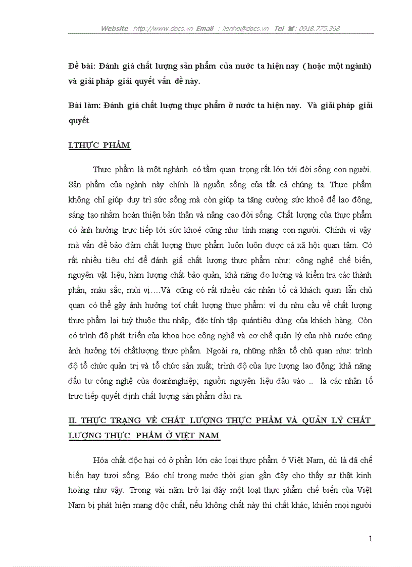 Đánh giá chất lượng sản phẩm của nước ta hiện nay hoặc một ngành và giải pháp giải quyết vấn đề này