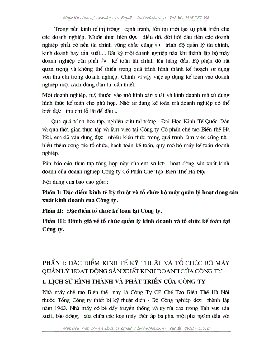 Đánh giá về tổ chức quản lý kinh doanh và tổ chức kế toán tại Công ty Cổ Phần Chế Tạo Biến Thế Hà Nội