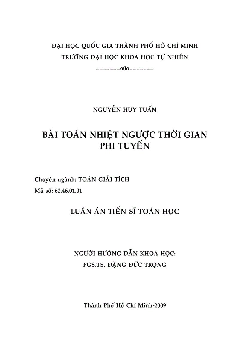 Bài toán nhiệt ngược thời gian phi tuyến