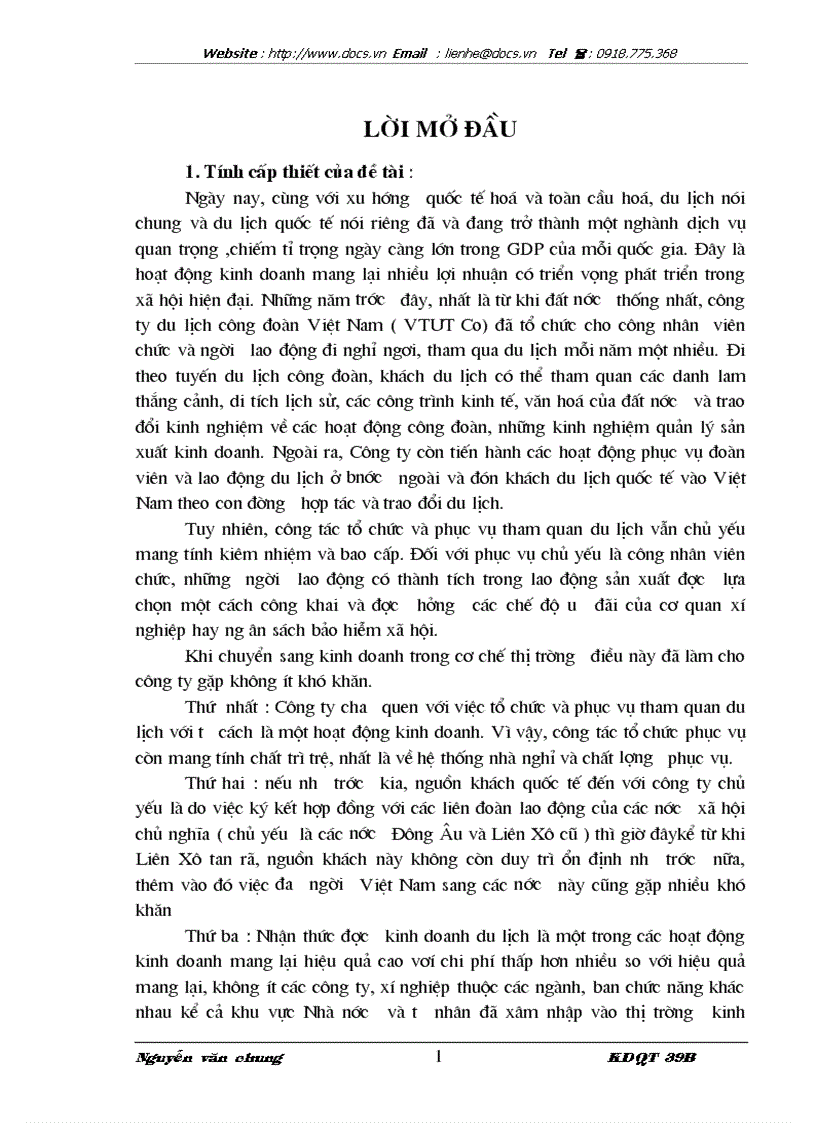 Thực trạng và 1 số giải pháp chủ yếu nhằm nâng cao hiệu quả kinh doanh du lịch quốc tế tại Công ty du lịch và tư vấn đầu tư quốc tế