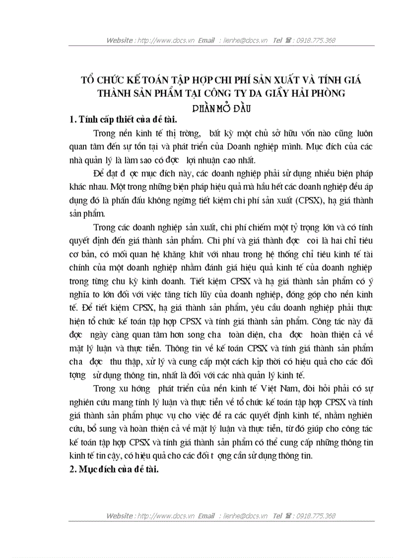 Tổ chức kế toán tập hợp chi phí sản xuất và tính giá thành sản phẩm tại công ty da giầy hải phòng