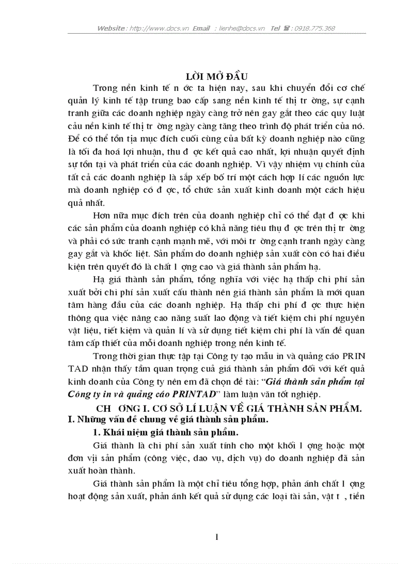 Giá thành sản phẩm tại Công ty in và quảng cáo PRINTAD