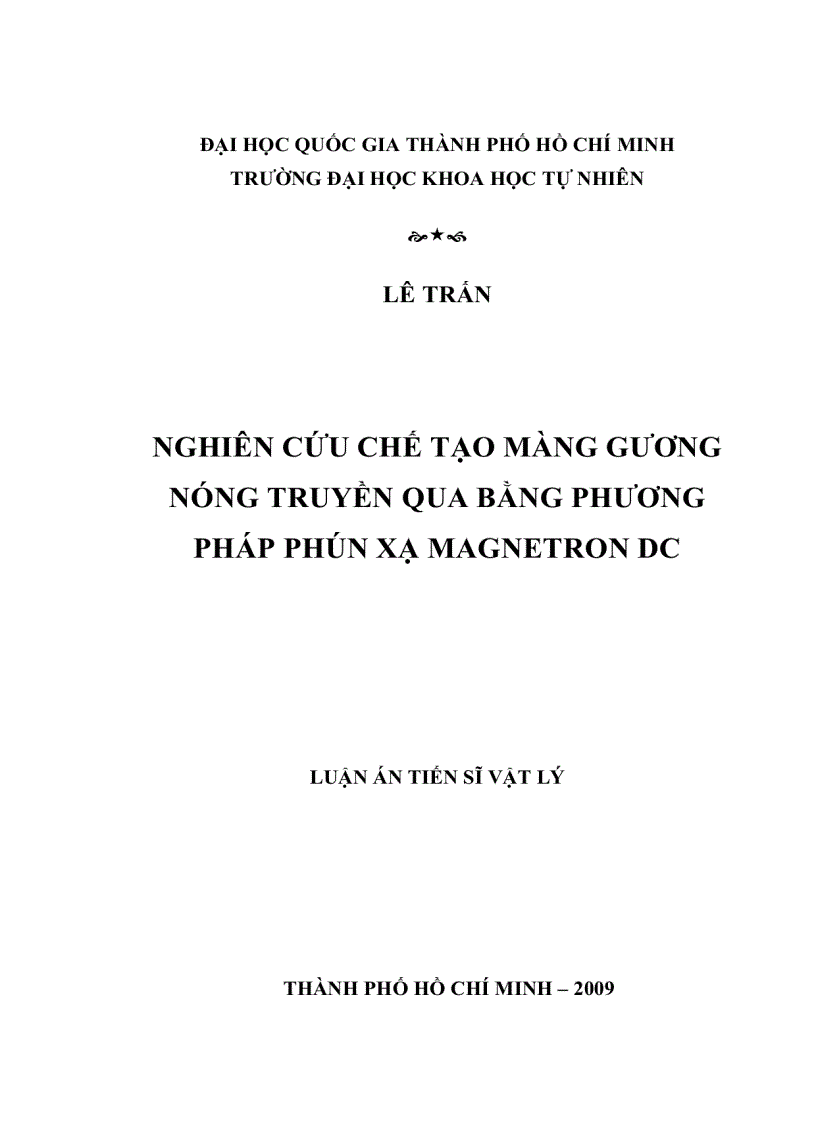 Nghiên cứu chế tạo màng gương nóng truyền qua bằng phương pháp phún xạ magnetron dc
