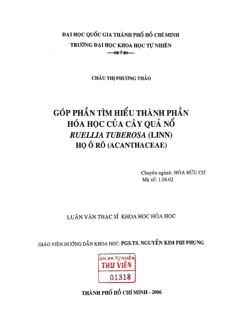 Góp phần tìm hiểu thành phần hóa học của cây quả nổ ruellia tuberosa linn họ ô rô acanthaceae