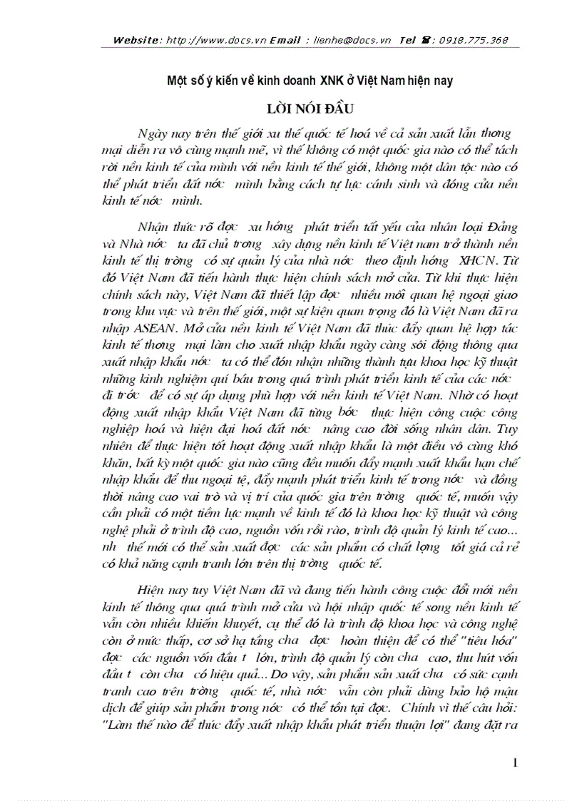 Một số ý kiến về kinh doanh XNK ở Việt Nam hiện nay