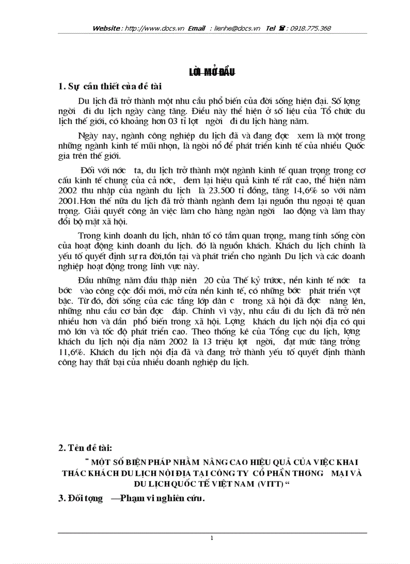 Một số biện pháp nhằm nâng cao hiệu quả của việc khai thác khách du lịch nội địa tại công ty cổ phần thương mại và du lịch quốc tế việt nam