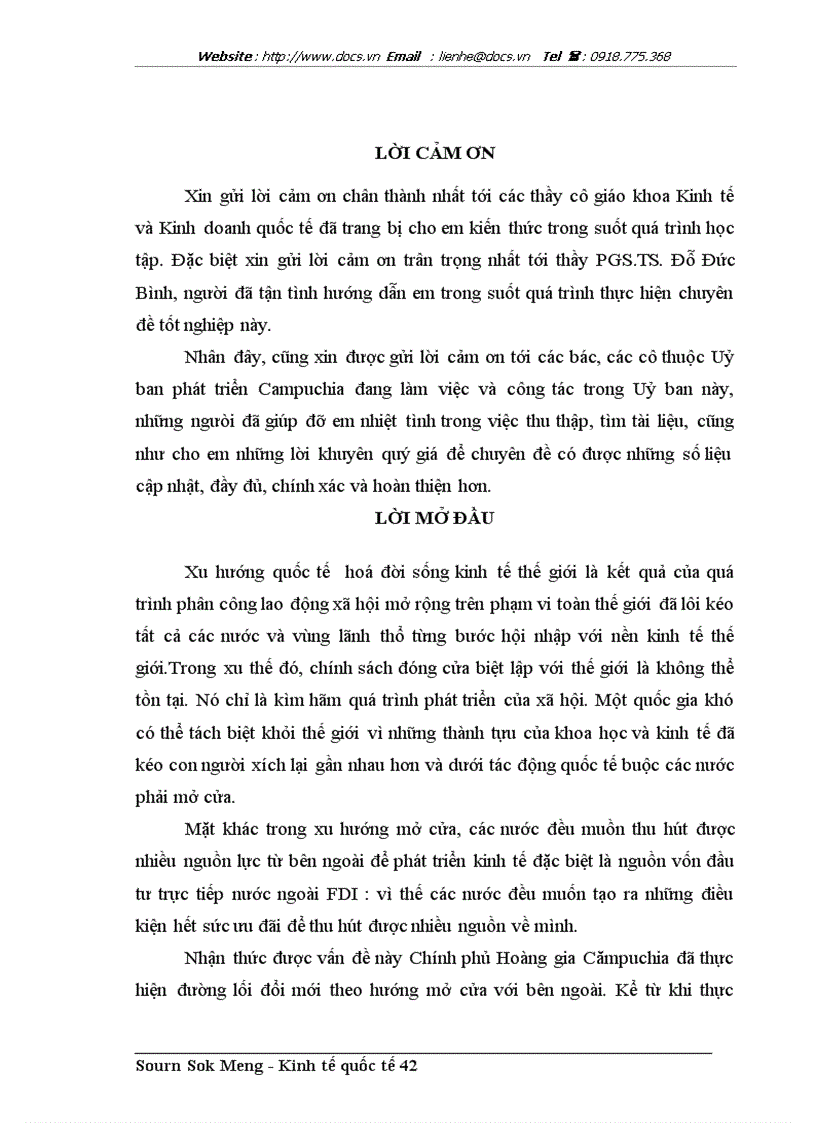 Đầu tư trực tiếp nước ngoài FDI vào Cămpuchia thực trạng và giải pháp