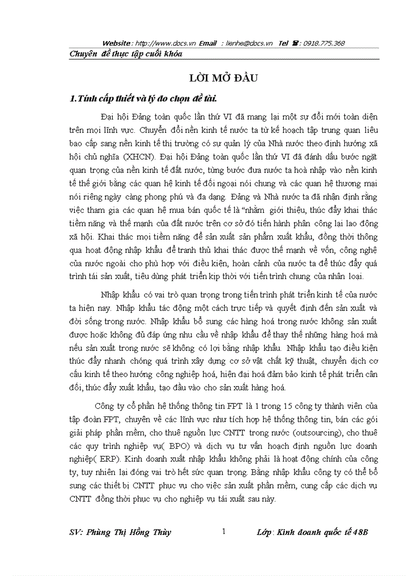 Một số giải pháp nhằm nâng cao hiệu quả hoạt động nhập khẩu của công ty cổ phần hệ thống thông tin FPT