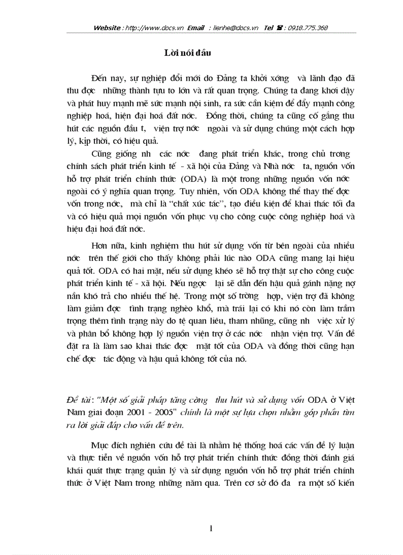 Một số giải pháp tăng cường thu hút và sử dụng vốn ODA ở Việt Nam giai đoạn 2001 2005