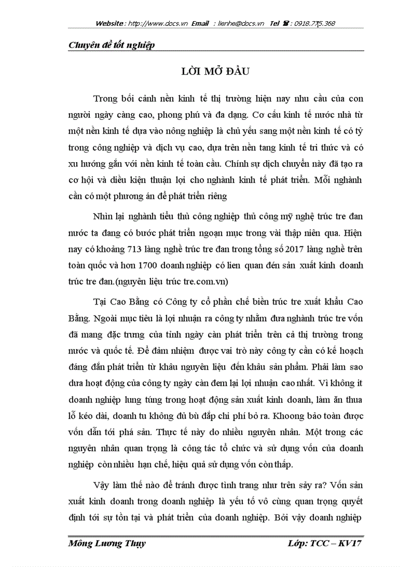Giải pháp nâng cao hiệu quả sử dụng vốn tại công ty cổ phần chê biến trúc tre xuất khẩu cao bằng