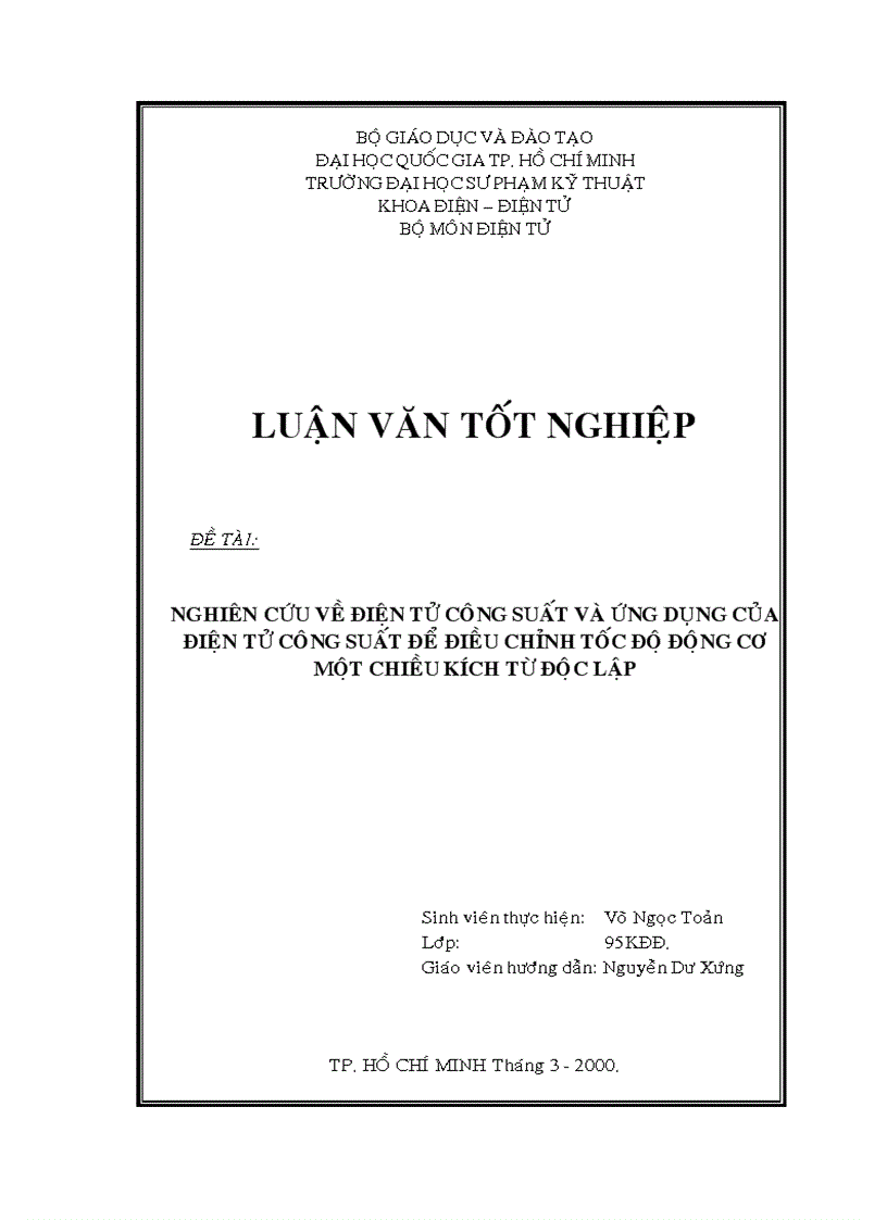 Nghiên cứu về điện tử công suất và ứng dụng của điện tử công suất để điều chỉnh tốc độ động cơ một chiều kích từ độc lập