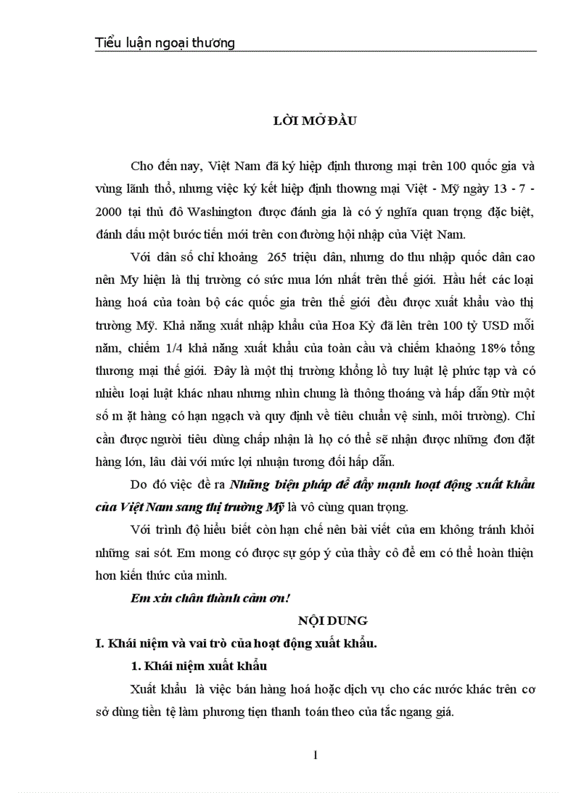 Một số giải pháp nhằm tăng cường xuất khẩu hàng hoá Việt Nam sang Mỹ