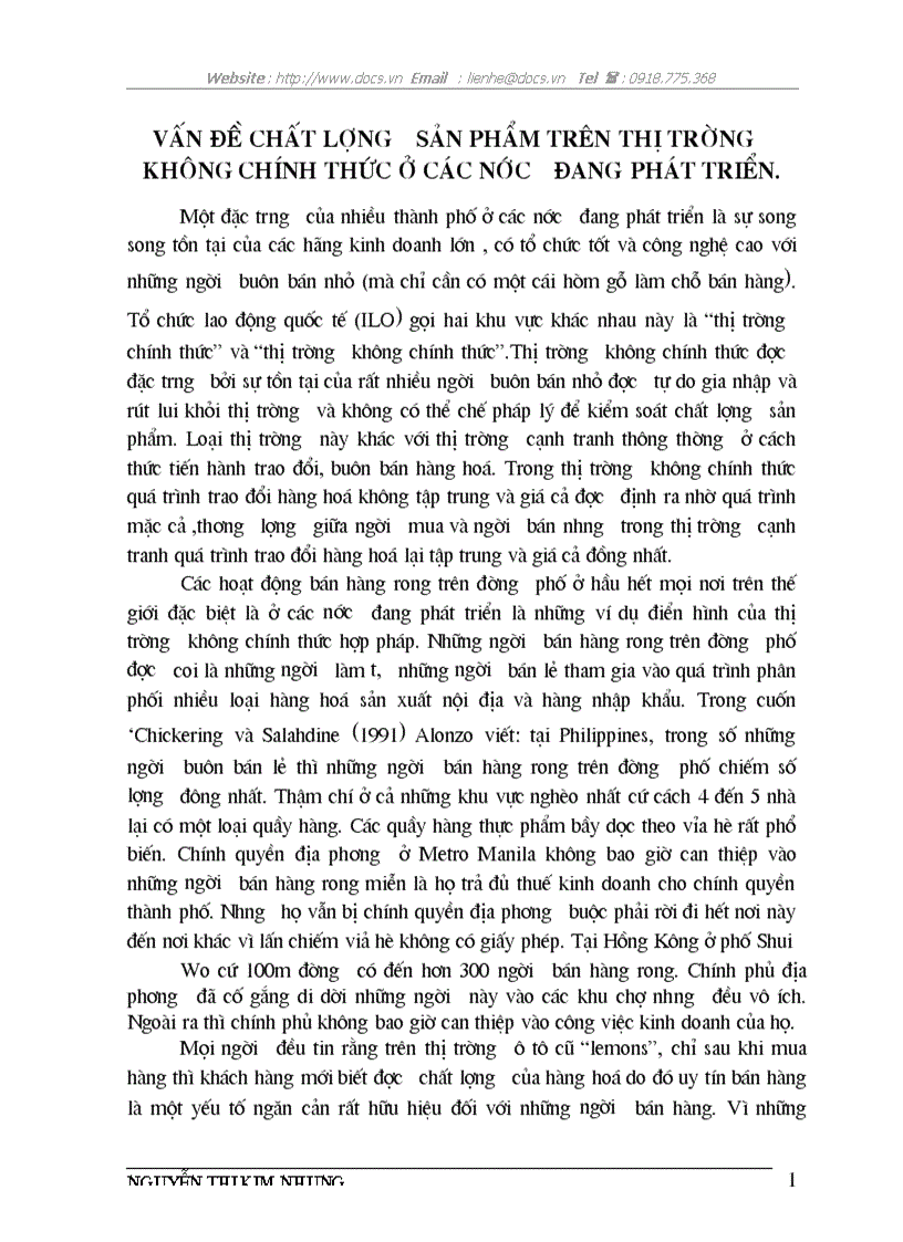 Vấn đề chất lượng sản phẩm trên thị trường không chính thức ở các nước đang phát triển