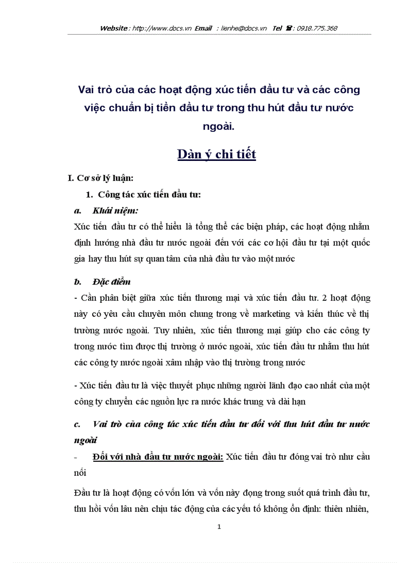Vai trò của các hoạt động xúc tiến đầu tư và các công việc chuẩn bị tiền đầu tư trong thu hút đầu tư nước ngoài