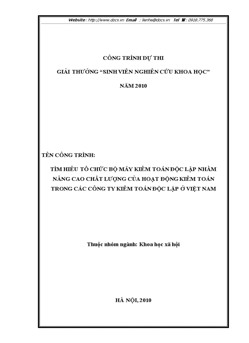 Tìm hiêu tổ chức bộ máy kiểm toán độc lập nhằm nâng cao chất lượng của hoạt động kiểm toán trong các công ty kiểm toán độc lập ở việt nam