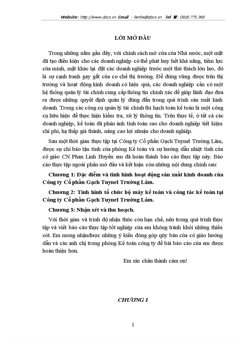 Tình hình hoạt động sản xuất kinh doanh tổ chức bộ máy kế toán và công tác kế toán tại Công ty Cổ phần Gạch Tuynel Trường Lâm