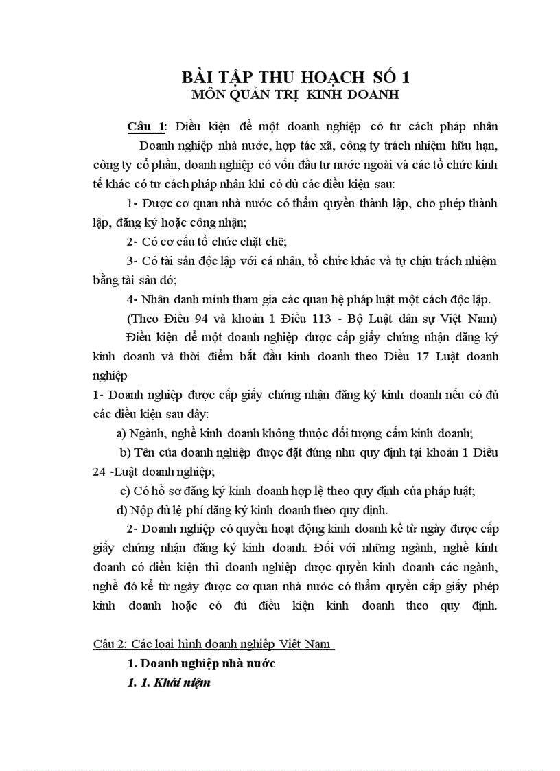 Điều kiện để một doanh nghiệp có tư cách pháp nhân