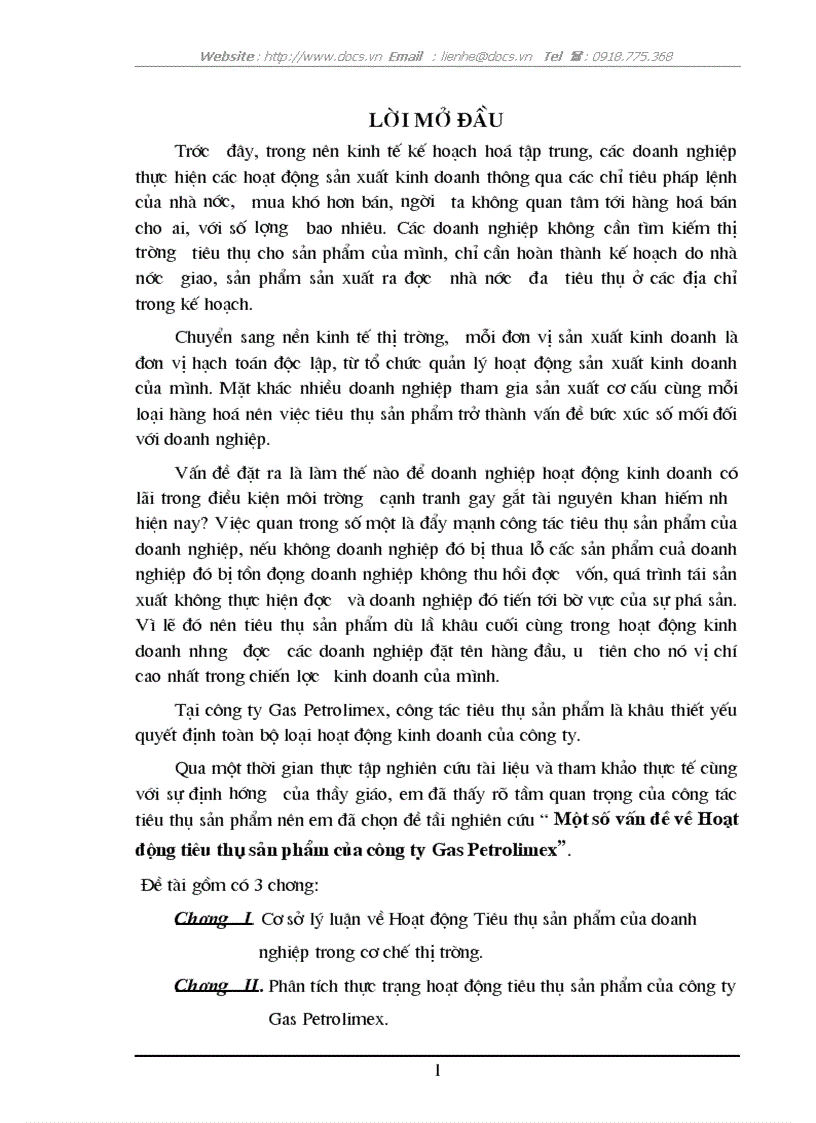 Một số vấn đề về Hoạt động tiêu thụ sản phẩm của công ty Gas Petrolimex