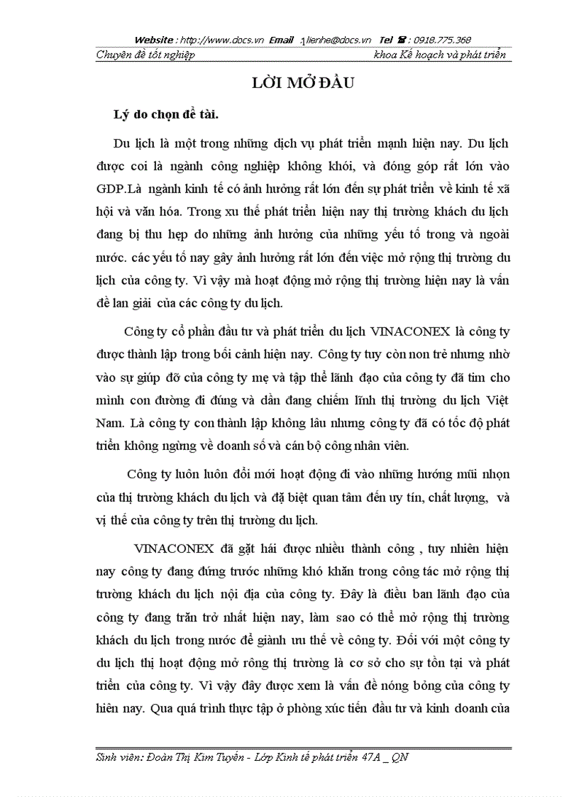 Một số giải pháp mở rộng thị trường du lịch nội địa của Công ty cổ phần đầu tư và phát triển du lịch VINACONEX VINACONEX ITC