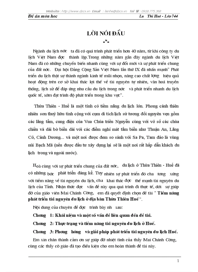 Tiềm năng phát triển tài nguyên du lịch ở địa bàn Thừa Thiên Huế