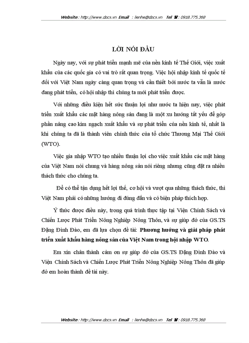 Phương hướng và giải pháp phát triển xuất khẩu hàng nông sản của Việt Nam trong hội nhập WTO