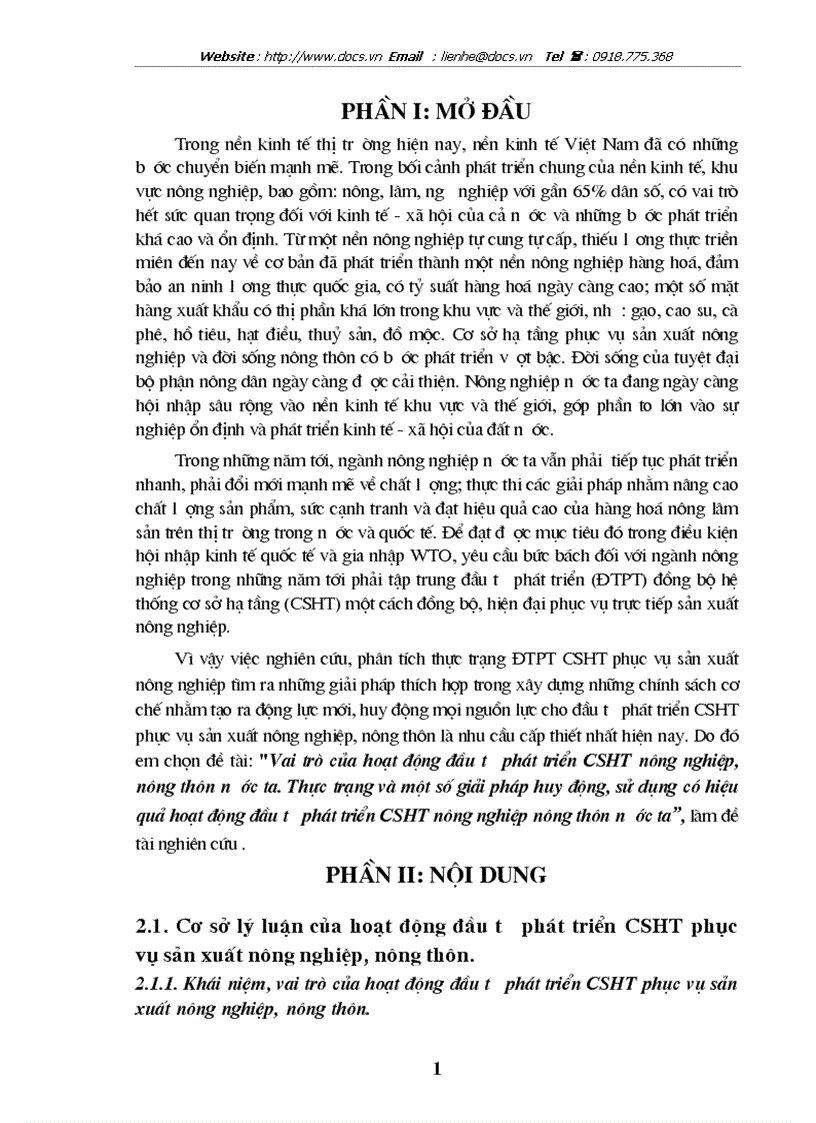 Vai trò của hoạt động đầu tư phát triển cơ sở hạ tầng nông nghiệp nông thôn nước ta Thực trạng và giải pháp