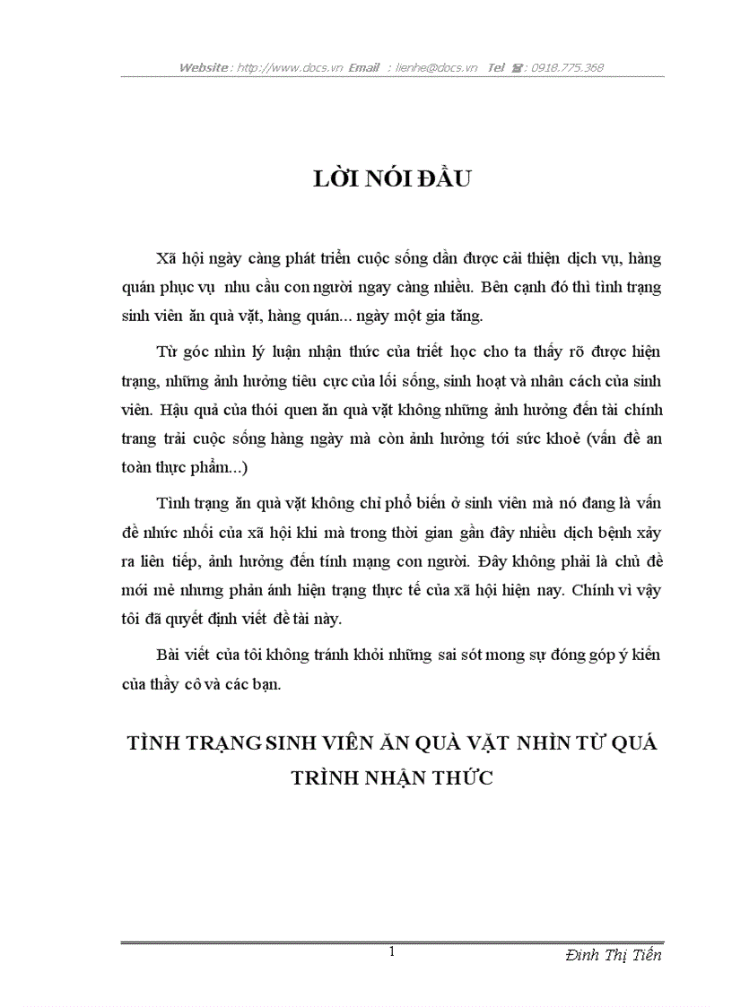 Tình trạng sinh viên ăn quà vặt nhìn từ quá trình nhận thức