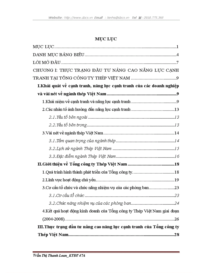 Đầu tư nâng cao năng lực cạnh tranh tại Tổng công ty Thép Việt Nam giai đoạn 2004 2008 Thực trạng và giải pháp
