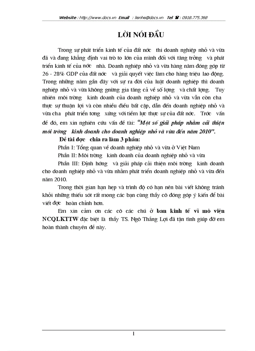 Một số giải pháp nhằm cải thiện môi trường kinh doanh cho doanh nghiệp nhỏ và vừa đến năm 2010