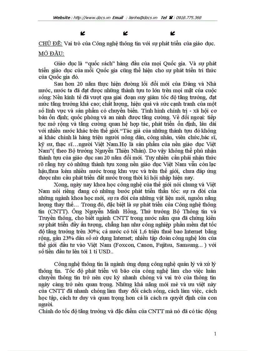 Vai trò của Công nghệ thông tin với sự phát triển của giáo dục