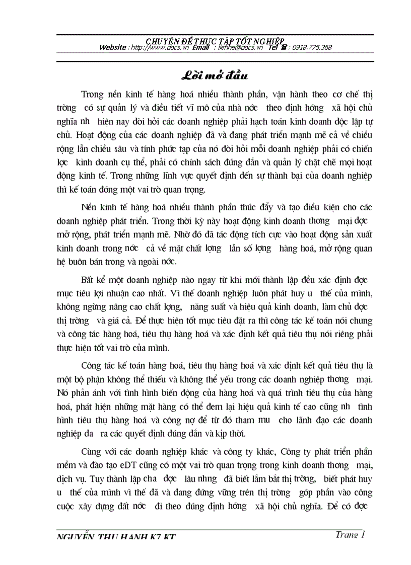 Kế toán tiêu thụ hàng hoá và xác định kết quả tiêu thụ tại Công ty phát triển phần mềm và đào tạo eDT