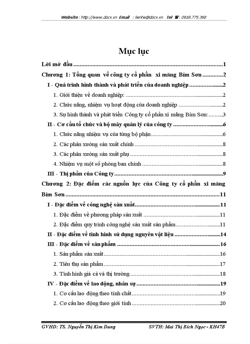 Báo cáo Tại Công ty CP xi măng Bỉm Sơn