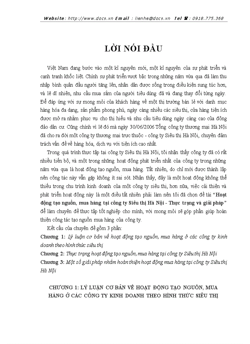 Hoạt động tạo nguồn mua hàng tại công ty Siêu thị Hà Nội Thực trạng và giải pháp