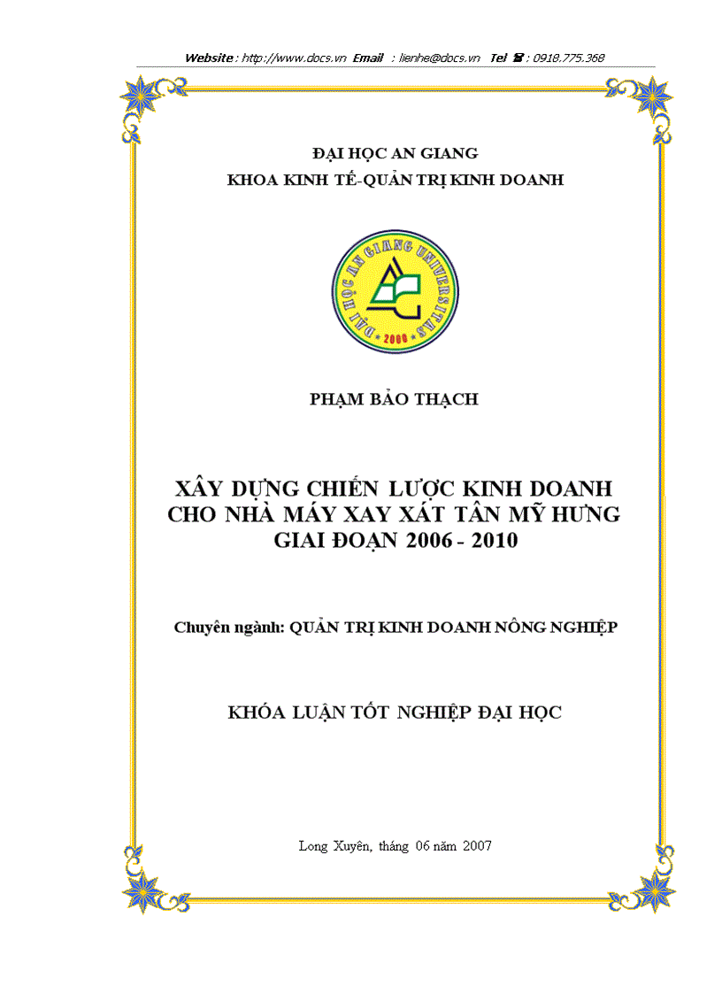 Xây dựng chiến lược kinh doanh cho nhà máy xay xát tân mỹ hưng giai đoạn 2006 2010