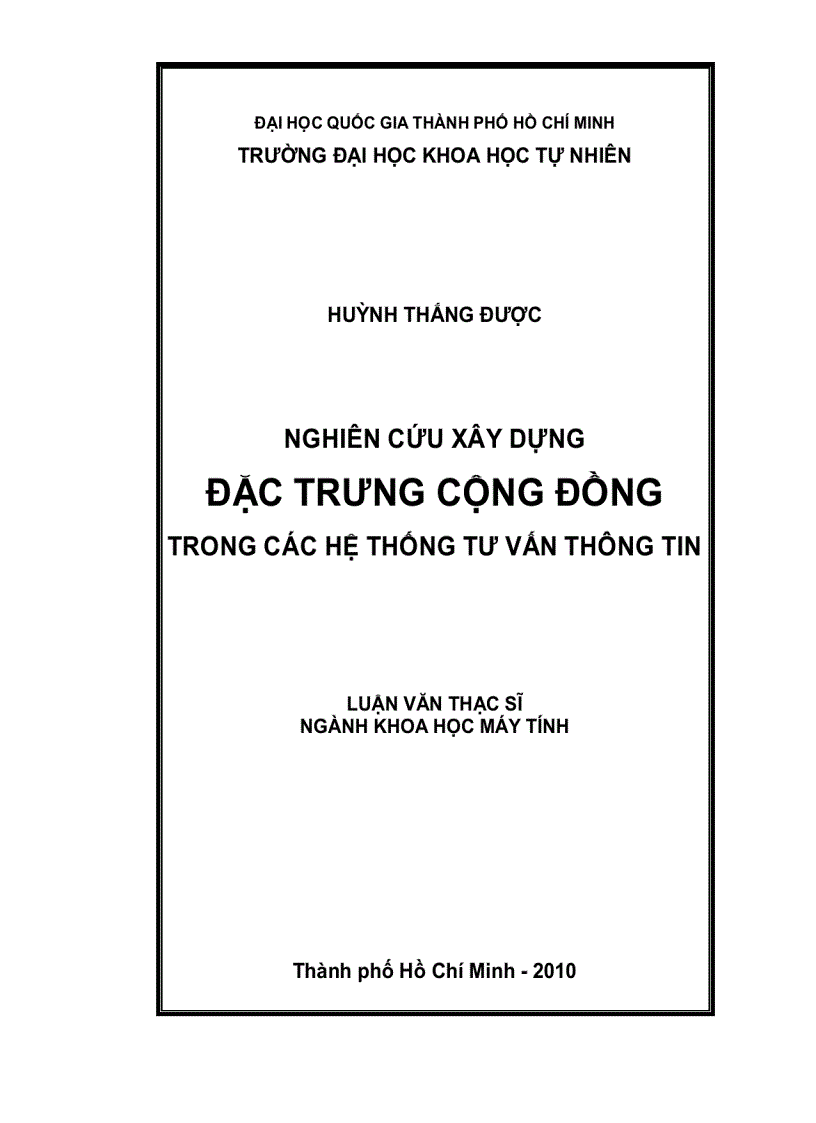 Nghiên cứu xây dựng đặc trưng cộng đồng trong các hệ thống tư vấn thông tin