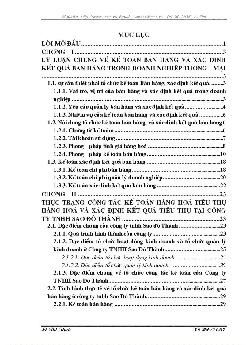 Tổ chức kế toán bán hàng và xác định kết quả bán hàng tại Công ty TNHH Sao Đô Thành