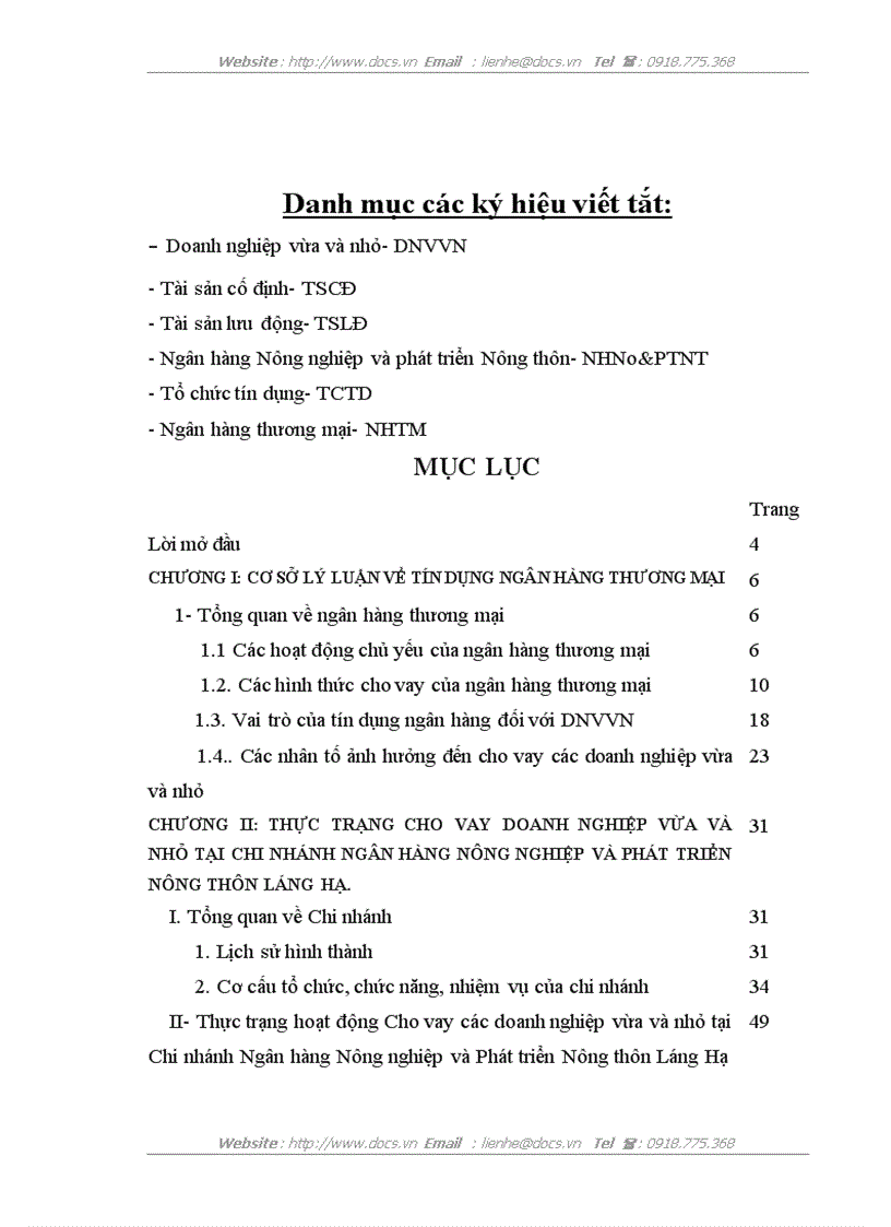 Mở rộng tín dụng đối với doanh nghiệp vừa và nhỏ tại Chi nhánh Ngân hàng Nông nghiệp và Phát triển Nông thôn Láng Hạ