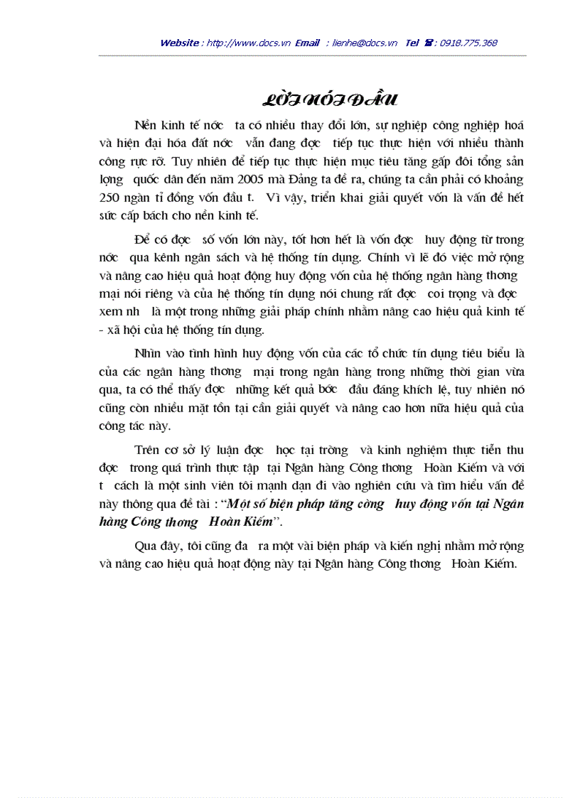 1số biện pháp tăng cường huy động vốn tại ngânhàng NHTMCP Công Thương VietinBank Hoàn Kiếm
