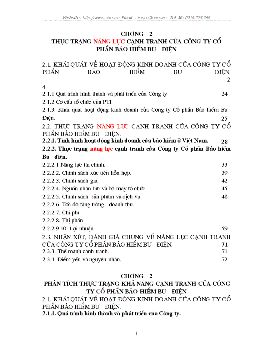 Phân tích thực trạng khả năng cạnh tranh của Công ty CP bảo hiểm bưu điện Chương 2