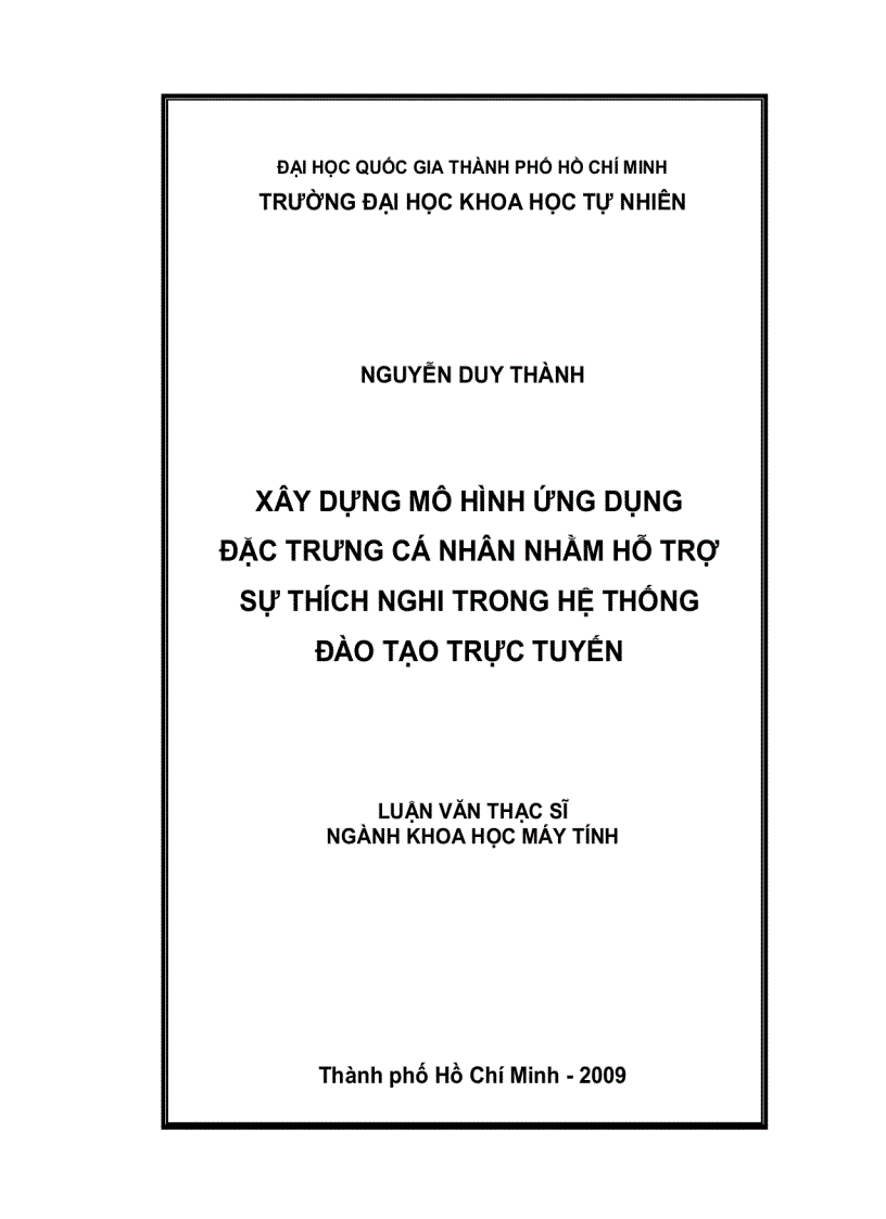 Xây dựng mô hình ứng dụng đặc trưng cá nhân nhằm hỗ trợ sự thích nghi trong hệ thống đào tạo trực tuyến