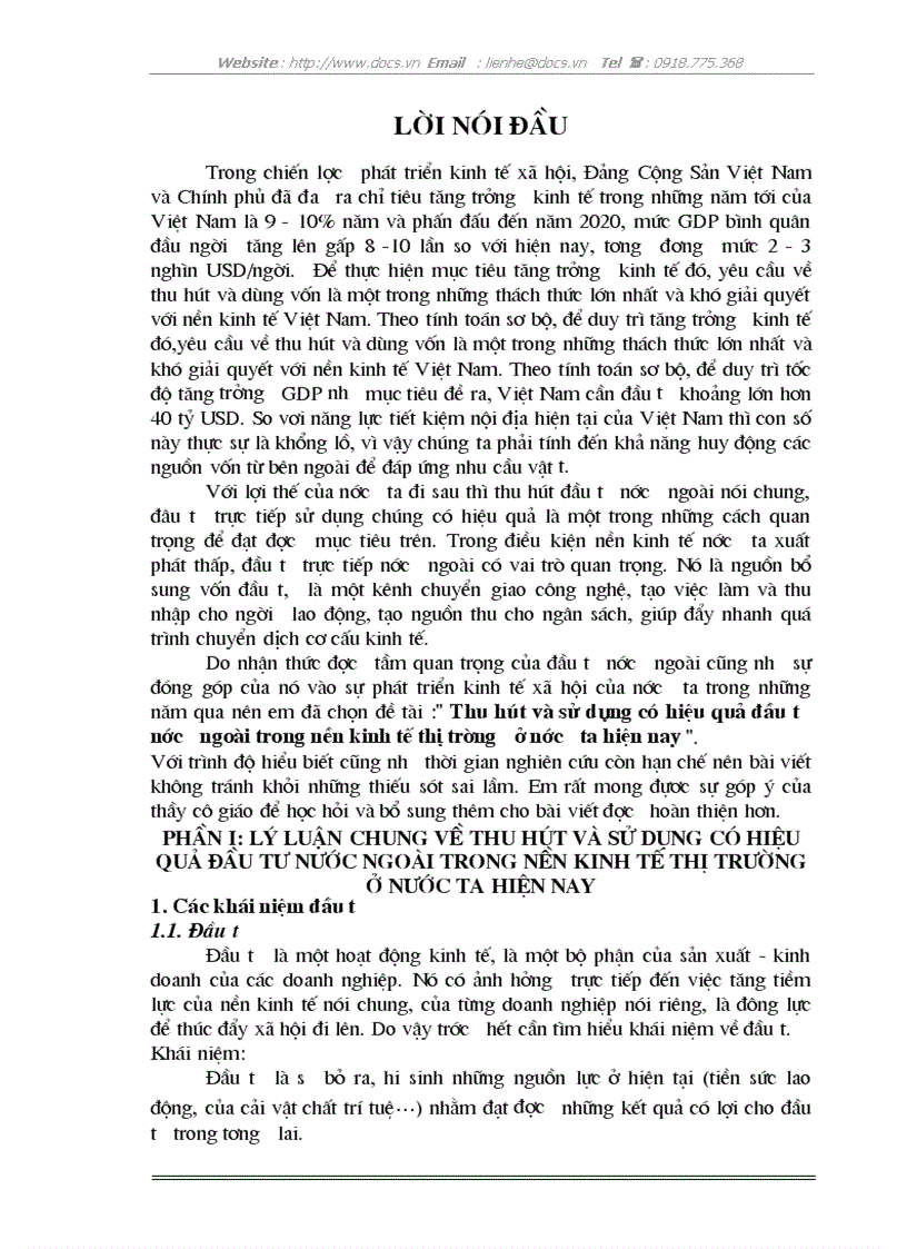 Thu hút và sử dụng có hiệu quả đầu tư nước ngoài trong nền kinh tế thị trường ở nước ta hiện nay