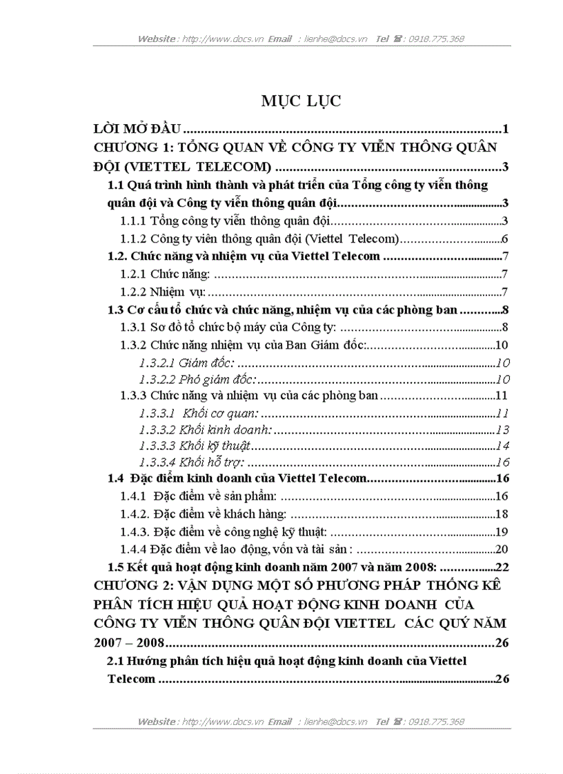 Phân tích thông kê quả hiệu quả kinh doanh của Công ty viễn thông quân đội các quý năm 2007 2008