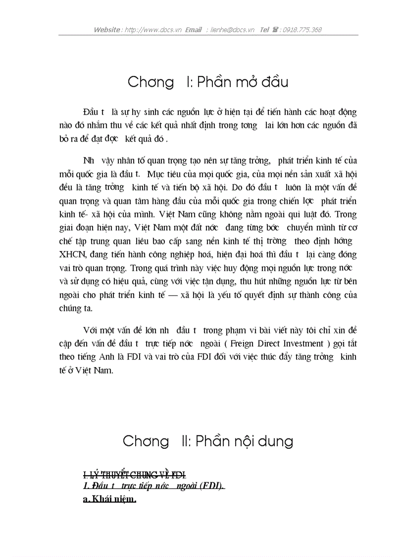 FDI vai trò của FDI đối với việc thúc đẩy tăng trưởng kinh tế ở Việt Nam