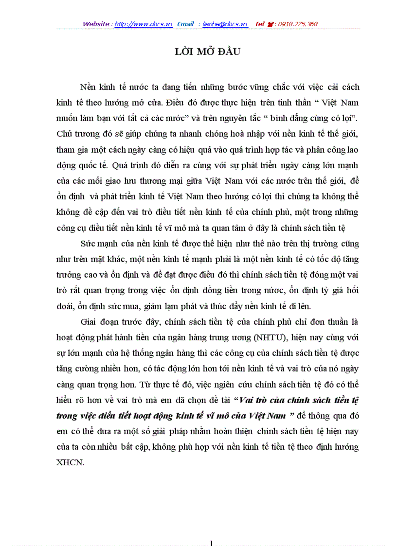Vai trò của chính sách tiền tệ trong việc điều tiết hoạt động kinh tế vĩ mô của Việt Nam