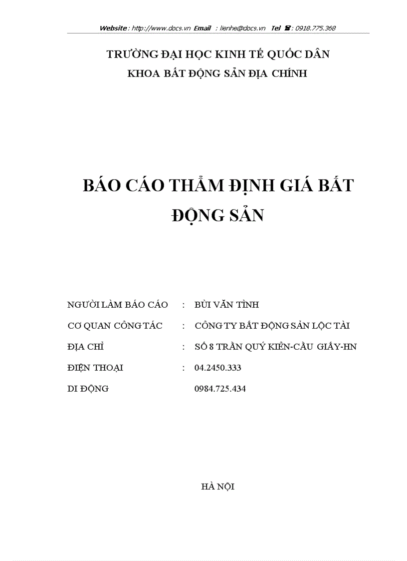 Thẩm định giá bất động sản lt Báo cáo bất động sản gt