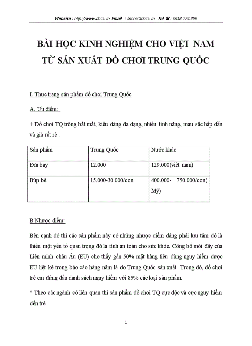 Bài học kinh nghiệm cho Việt Nam từ sản xuất đồ chơi Trung Quốc