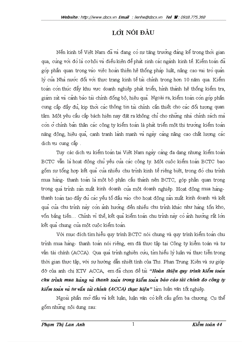 Hoàn thiện quy trình kiê m toa n chu tri nh mua ha ng va thanh toa n trong kiê m toa n báo cáo tài chính do công ty kiê m toa n va tư vâ n ta i chi