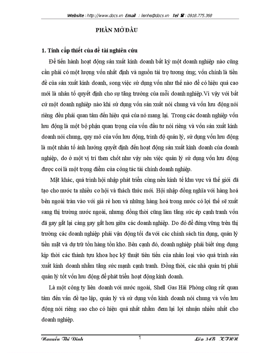 Nâng cao hiệu quả quản trị vốn lưu động tại công ty TNHH Shell Gas Hải Phòng
