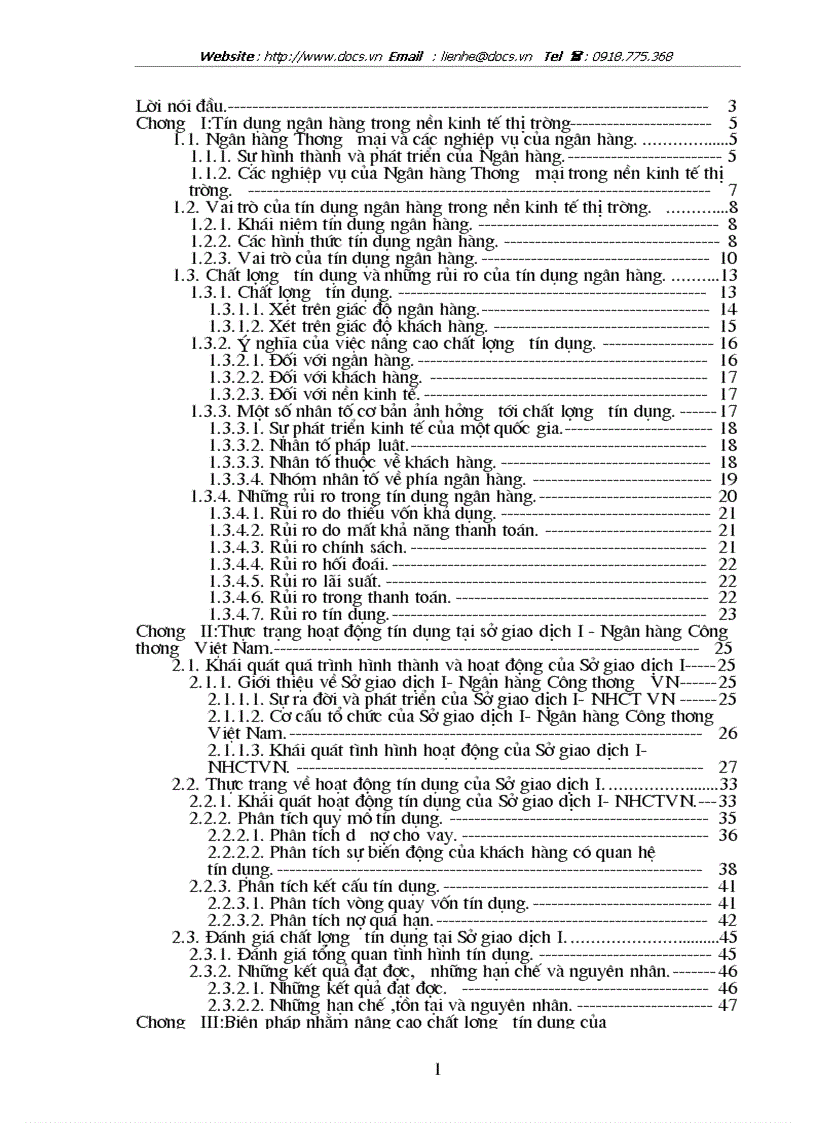 Biện pháp nâng cao chất lượng tín dụng của Sở Giao dịch 1 ngânhàng NHTMCP Công Thương VietinBank Việt Nam